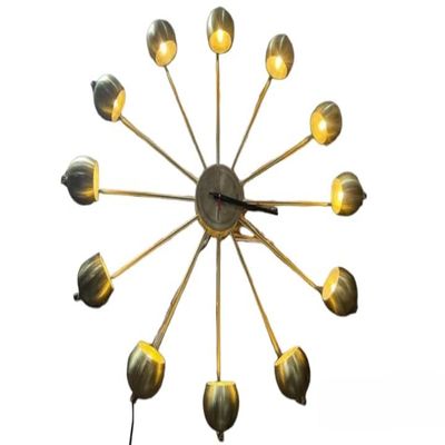 ANTIQUE AURA Mid-Century Italian Brass 12-Bulb Large Round Clock - Stunning Chandelier Vintage Reproduction - Modern Clock Wall Dcor Light Pack of 1(Bulb not Included)., AA564