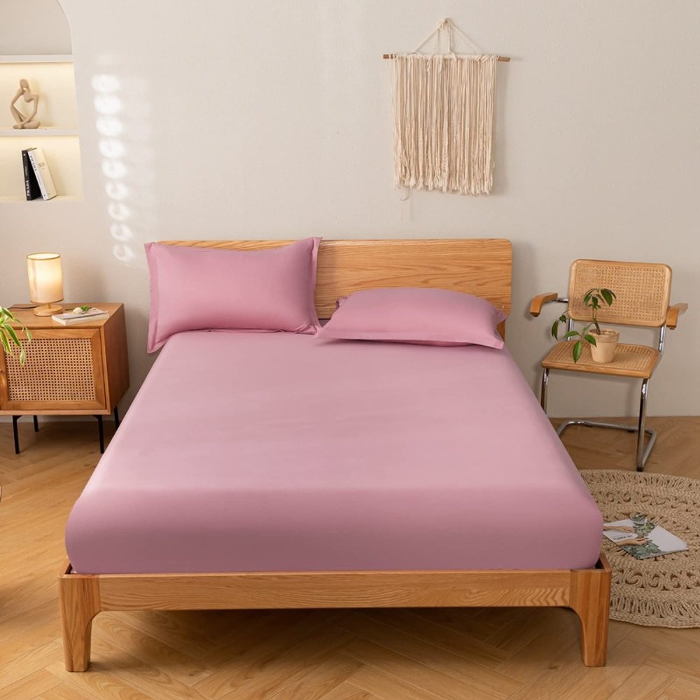 Bed Cover Room,Pure Color Pure Cotton Box Spring Mattress Protector, Suitable for 12"/30cm Deep Mattress Bedding Sheets,Purple,90cmx200cm (3pcs)