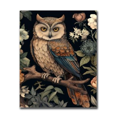HSCFWYLN Canvas Painting Wall Mural Print William Morris Exhibition Print Vintage Owl Flower Plant Art Poster Bedroom and Kitchen Office Wall Decoration 16x24inch Without Frame
