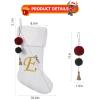 Pxniy 19.5 inches Personalized Velvet Christmas Stocking,Initials Embroidered Letter Christmas Stocking with pom poms, for Fireplace Hanging Decor and Xmas Gift(White T) view 3