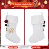 Pxniy 19.5 inches Personalized Velvet Christmas Stocking,Initials Embroidered Letter Christmas Stocking with pom poms, for Fireplace Hanging Decor and Xmas Gift(White T) view 4