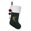 Pxniy 19.5 inches Personalized Velvet Christmas Stocking,Initials Embroidered Letter Christmas Stocking with pom poms, for Fireplace Hanging Decor and Xmas Gift(Green K) view 1