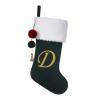 Pxniy 19.5 inches Personalized Velvet Christmas Stocking,Initials Embroidered Letter Christmas Stocking with pom poms, for Fireplace Hanging Decor and Xmas Gift(Green D) view 1