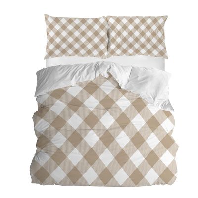 ALAGEO Khaki Buffalo Check Plaid Duvet Cover Sets Farmhouse Style Bedding Sets 3 Pcs Soft Comforter Cover Set Including 1 Quilt Cover 2 Pillow Cases, Queen Size Comforter Cover Set, LXM08714