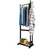 Coat Rack Coat Rack Stand Shoe Bench - Wooden Hall Tree with Storage Shelf and 6 Hooks - Free Standing Coat Rack for Hallway Entryway of Living Room, Bedroom & Office,Black-60cm view 1