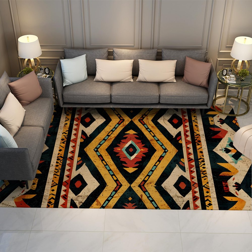 Boho Tribal Design Carpets 2'x3' - Morocco Collection Area Rug Southwest Native Style Carpets Non-Slip Machine Washable Kitchen Rug