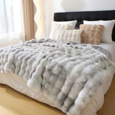 Luxury Thick Plush Tie Dye Faux Rabbit Fur Throw Blanket Ultra-Plush Cozy Soft Decorative Blanket Use for Couch Bed Travel(Tie Dye Grey,60"*80")