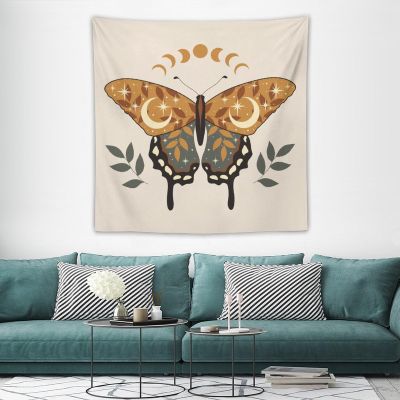 HZOHNAGO Moth Tapestry Mid Century Boho Moon Purple Green Leaves Moth Pattern Printed Tapestry Wall Hanging for Bedroom Living Room Dorm 60" W x 60" H