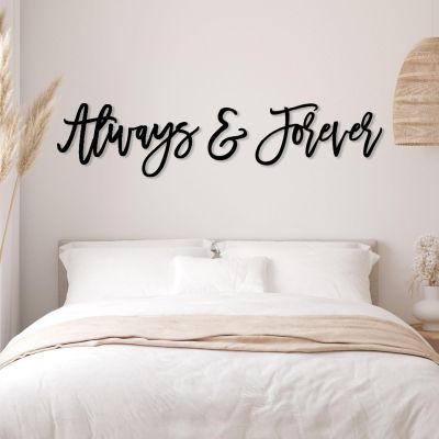 Always & Forever Metal Wall Art, Mr & Mrs Wall Decor for Bedroom (Black, 75x17in|190x43cm)