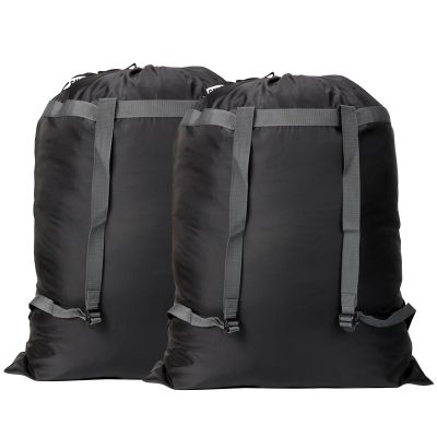 CALACH 2 Pack Laundry Bag Backpack, 27 x 34Sturdy Laundry Bag with Shoulder Straps Drawstring Closure Heavy Duty Foldable Laundry Backpack for College, Travel, Laundromat, Apartment (Black)