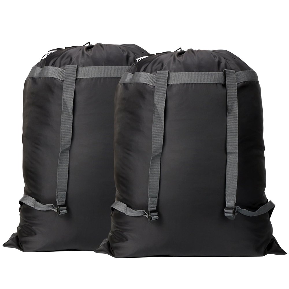 CALACH 2 Pack Laundry Bag Backpack, 27 x 34Sturdy Laundry Bag with Shoulder Straps Drawstring Closure Heavy Duty Foldable Laundry Backpack for College, Travel, Laundromat, Apartment (Black)