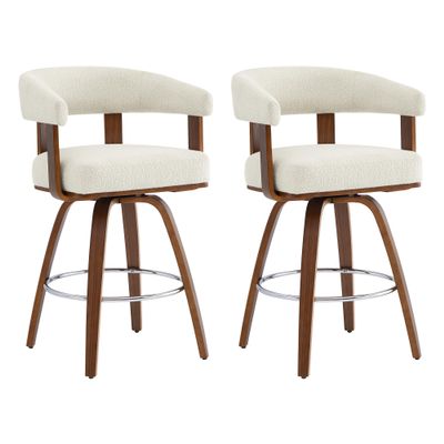 CHITA Swivel Counter Height Barstools Set of 2, FSC Certified Polyester Upholstered Bar Stools with Back and Armrest for Kitchen Island Home Bar, 27" Seat Height, Cream with Walnut Frame