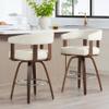 CHITA Swivel Counter Height Barstools Set of 2, FSC Certified Polyester Upholstered Bar Stools with Back and Armrest for Kitchen Island Home Bar, 27" Seat Height, Cream with Walnut Frame view 2