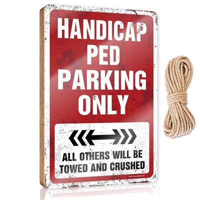ADWD Office Signs for Desk Funny Handicap Ped Parking Only Wooden Sign House Decor Clearance Teen Stuff(15X28CM)