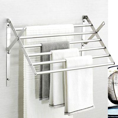 Stainless Steel Drying Racks Wall Mounted Folding Coat Hanger Dryer Hanging Rod Adjustable Angle Towel Shelf for Laundry Bathroom Bedroom Hanging Clothes