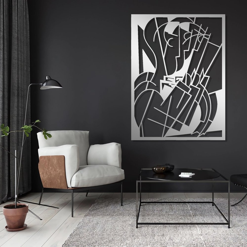 Picasso Artwork Metal Wall Art, Pablo Picasso Faces Metal Wall Decor, Abstract Wall Art, Abstract Faces Metal Wall Art, Minimalist Wall Art, Living Room Wall Decor (Silver, 18"x24"|45x60cm)