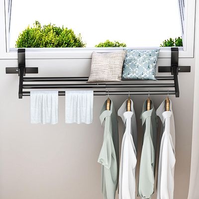 Hanging Clothes Drying Rack Retractable Foldable Clothes Hanger for Balcony Railings Windowsill Radiator Airer Clothes Hanger Rack Laundry Room Storage Organization