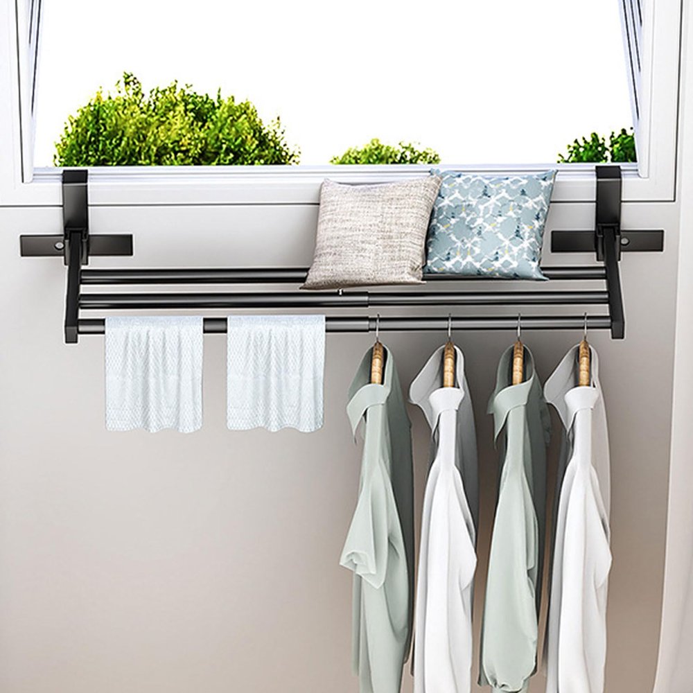 Hanging Clothes Drying Rack Retractable Foldable Clothes Hanger for Balcony Railings Windowsill Radiator Airer Clothes Hanger Rack Laundry Room Storage Organization