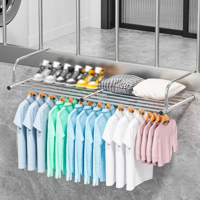 Extendable Balcony Drying Rack, Stainless Steel Telescopic Folding Hanging Drying Rack, Wall-Mounted Clothes Airer Hanging Drying Rack for Indoor and Outdoor Railing