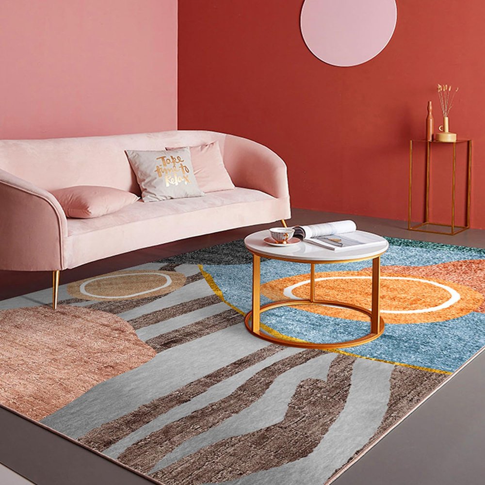 1.7x2.5ft Washable Stain Resistant Area Rugs, Large Non-Slip Low Pile Indoor Outdoor Accent Rugs, Soft Foldable Non Shedding Carpets for Bedroom Living Room Dinning Room Office