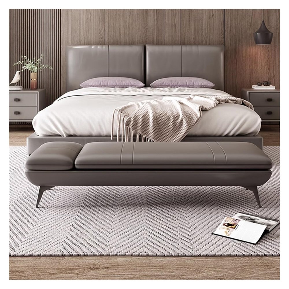 ULTRAWAVE Bedroom Bench Leather Bench with Upholstered Entry Lounge Bench with Metal Legs Comfortable Seating Bench Footstool for Living Room, Entryway, Dining Room Bed Benches(Gray,120 * 50 * 42cm)