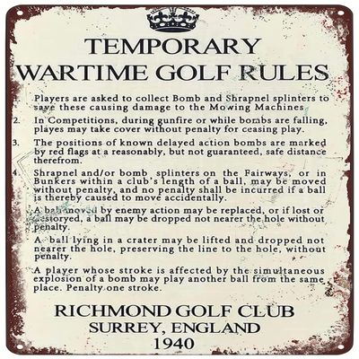 Temporary Wartime Golf Rules Metal Signs Retro Wall Decor For Home Cafes Office Store Pubs Club Man Cave Bathroom Sign 12X8 IN
