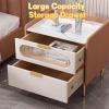 BK&MF Modern Minimalist Leather Nightstand,Simple Solid Wood Bedside Table Glass Cabinet End Side Table for Bedroom Nursery,B,50x40x40cm(20x16x16inch) view 2