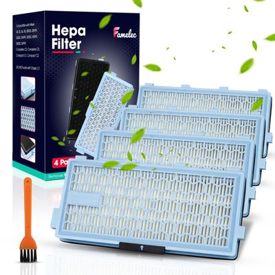 FAMELEC 4 Pack for Miele Hepa Airclean 50 Filter, Compatible with Miele Hepa Filter SF-HA 50 Models S4, S5, S6, S8, S8000, S6999 Fits for C2 Compact, for C3, C2 Complete, Filter for Vacuum Cleaner