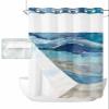 Abstract Blue No Hooks Shower Curtain and Liner Set,Hotel Style Fabric Bathroom Shower Curtains Modern Gradient Waves Summer Watercolor Waterproof Polyester See Through Bath Bathtub Curtain,60"x72" view 2