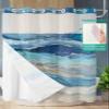Abstract Blue No Hooks Shower Curtain and Liner Set,Hotel Style Fabric Bathroom Shower Curtains Modern Gradient Waves Summer Watercolor Waterproof Polyester See Through Bath Bathtub Curtain,60"x72" view 3