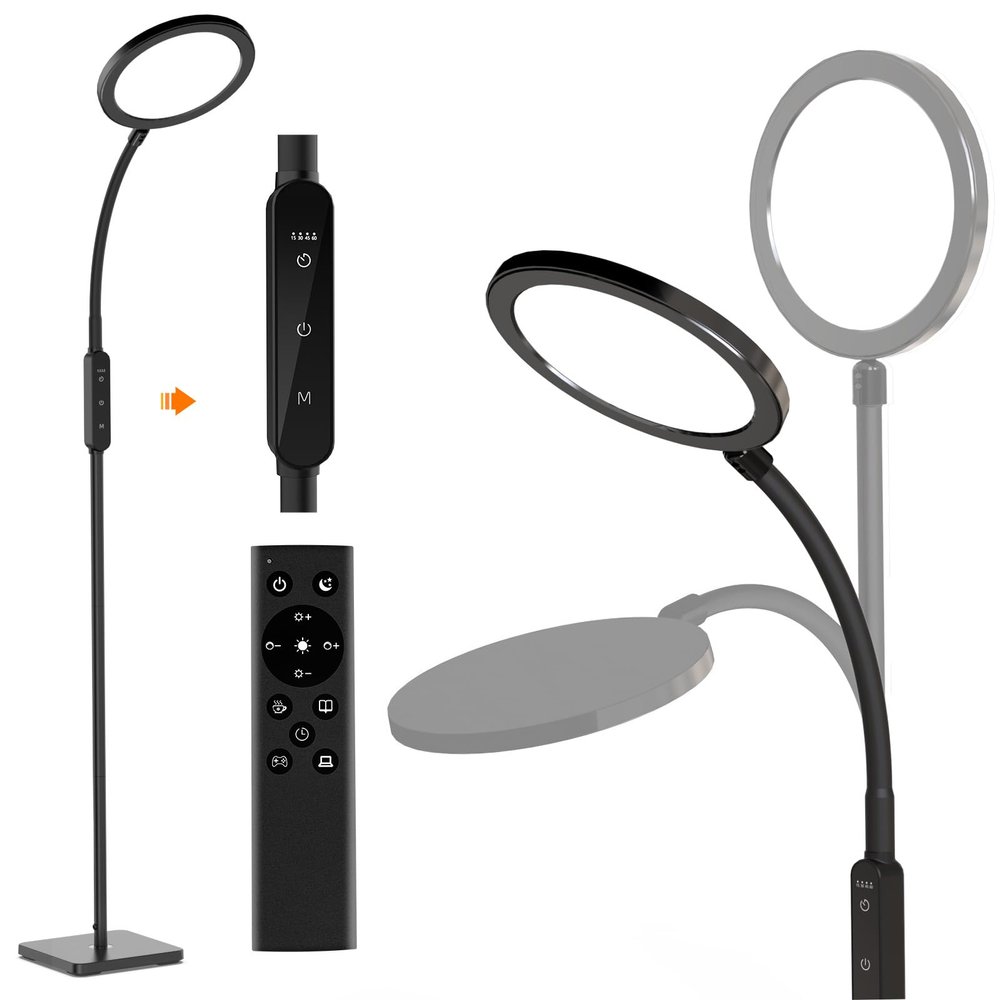 RICIAL 2-in-1 Floor Lamp  Standing Lamp with 4 Brightness Levels, 4 Color Temperatures, Timers & Memory, LED Floor Lamp Flexible Design for Home Office
