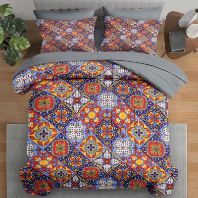 Pamnest Comforter Set Full Size, Mexican Talavera Ceramic 7 Pcs Bedding for Kids and Adults, Italian Spanish Bed Sheet Sets with Fitted Sheet 2 Pillowcases & 2 Shams for Bedroom Bed Decor