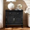 HULALA HOME Nightstand with Doors and Drawer, Traditional Side Table with Solid Wood Legs, Adjustable Shelf, Charging Station, Black view 1