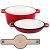 E-far 5 Quart Enameled Cast Iron Dutch Oven, 2 in 1 Dutch Oven Pot with Skillet Lid and Silicone Bread Sling, Ideal for Bread Baking, Cooking, Stewing, Frying, Induction & Oven Safe - Red view 1