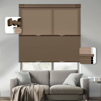 HOTSOON No Drill No Tools Day Night Cellular Shades Cordless Top Down Bottom Up Honeycomb Blinds Blackout & Light Filtering 2-in-1 Window Shades for Home, Blackout-Dark Brown, 30.5" W x 82" H