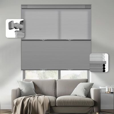 HOTSOON No Drill No Tools Day Night Cellular Shades Cordless Top Down Bottom Up Honeycomb Blinds Blackout & Light Filtering 2-in-1 Window Shades for Home, Blackout-Light Gray, 45" W x 52" H