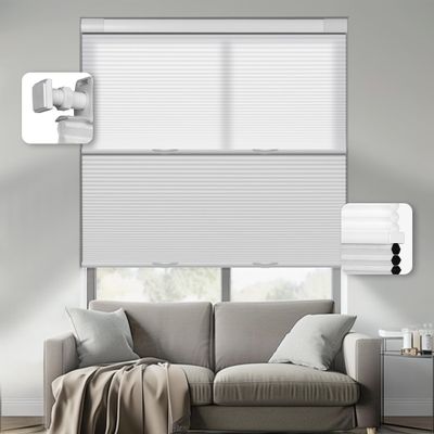 HOTSOON No Drill No Tools Day Night Cellular Shades Cordless Top Down Bottom Up Honeycomb Blinds Blackout & Light Filtering 2-in-1 Window Shades for Home, Blackout-White, 50" W x 44" H