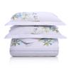 Superior Embroidered Cotton Duvet Cover Set, Soft Bedding Covers, 1 Duvet Cover with Button Closure, 2 Pillow Shams, Two-Line Design, Spring Blooms Collection, Full/Queen, White-Taupe view 1