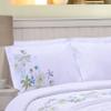 Superior Embroidered Cotton Duvet Cover Set, Soft Bedding Covers, 1 Duvet Cover with Button Closure, 2 Pillow Shams, Two-Line Design, Spring Blooms Collection, Full/Queen, White-Taupe view 3