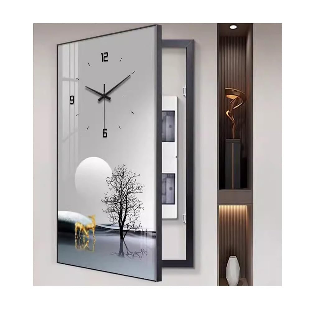 GRRICEPL Breaker Box Cover, Fuse Box Cover Cabinet, Wall Mounted Hide Electrical Panel Cover Decorative, Decorative Painting of Electricity Meter with Clock(K,55x110cm)