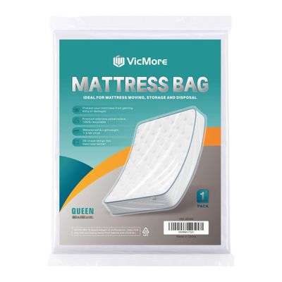 VICMORE Queen Mattress Bag for Moving, Storage & Disposal, 1.5 Mil Heavy-Duty Plastic Mattress Cover, Tear-Resistant, Dustproof, Reusable (Fits Queen Size Beds)