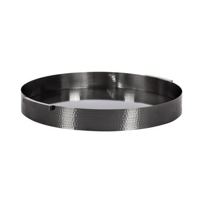 Kate and Laurel Samana Modern Glam Round Metal Tray, 17 Inch Diameter, Gray Gunmetal, Polished Decorative Circle with Hammered Surface for Use as Ottoman or Serving