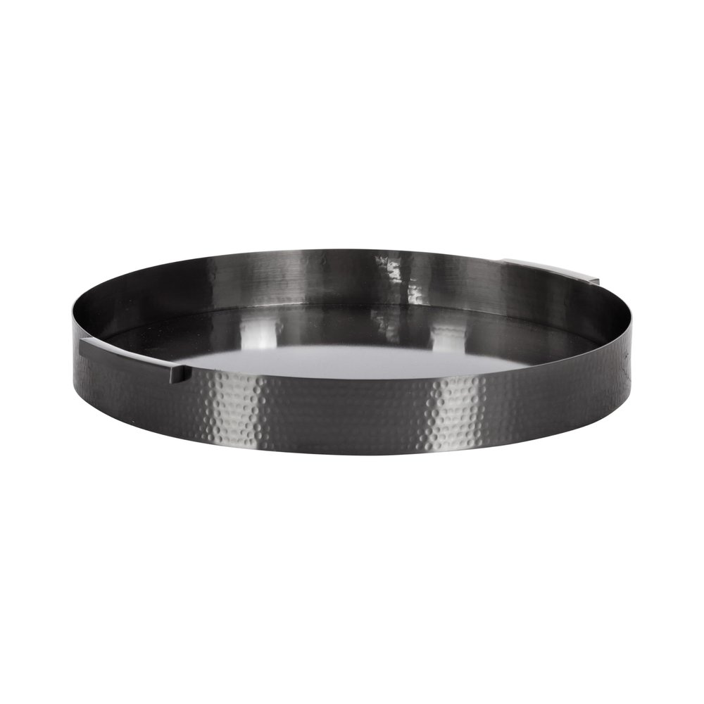 Kate and Laurel Samana Modern Glam Round Metal Tray, 17 Inch Diameter, Gray Gunmetal, Polished Decorative Circle with Hammered Surface for Use as Ottoman or Serving