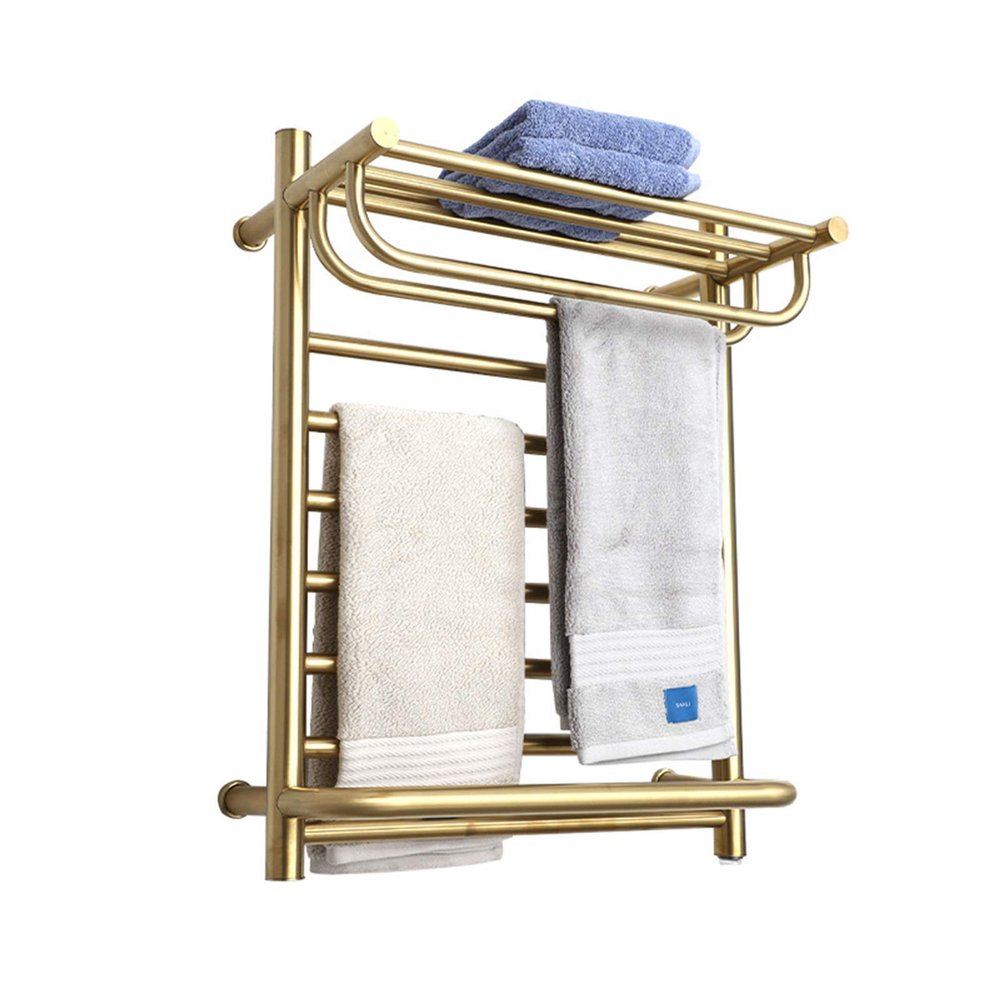 NXZQPYBJ Heated Towel Rack, Intelligent Electric Towel Warmer with Top Shelf Wall Mounted Heated Towel Rail for Bathroom Stainless Steel Hardwired/Plug-in Heater Towel Rack Polishing (Hardwired)