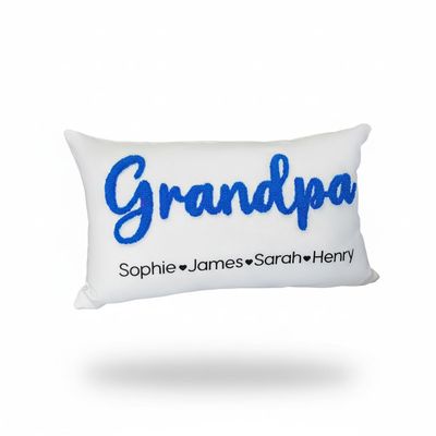 Customize Grandpa Throw Pillow with Kids Names  Handcrafted Punch Embroidery & UV Print  Personalized Gift for Grandfather, Dad or Papa  Cozy Decorative Cushion for Sofa, Chair, Recliner or Bed