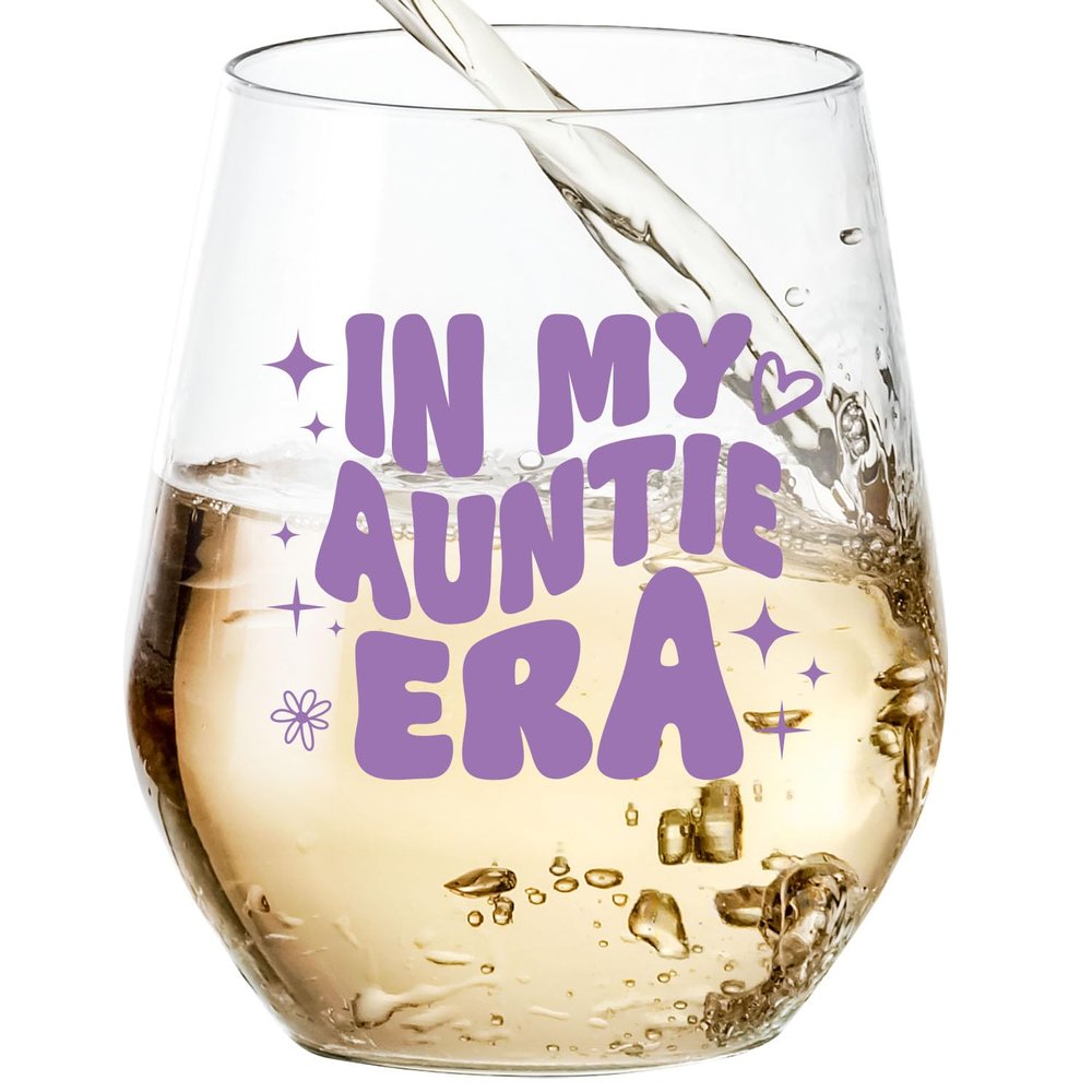 Aunt Gifts from Niece, Nephew | In My Auntie Era | Auntie Gift Ideas For Aunt To Be, Promoted To, Pregnancy Announcement, Birthday, Mothers Day, Christmas | 15oz Stemless Wine Glass