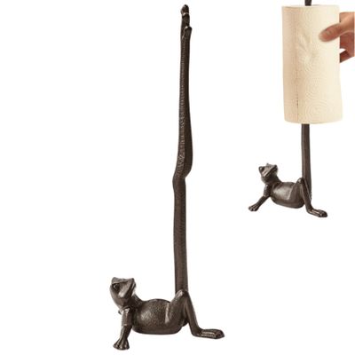 Mozhixue Frog Paper Towel Holder 16.5'' Cast Iron Paper Towel Holder Funny Toilet Paper Holder for The Floor or Counter in The Kitchen or Bathroom Bronze Rustic,Frog