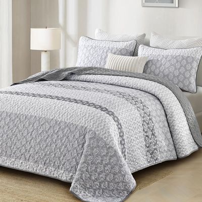 Boho Quilt Set Full Size Gray Bohemian Quilt Bedding Set Striped Lightweight Summer Bedspread Coverlet Bedding Set 78"x90" (3 Pieces)