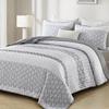 Boho Quilt Set Full Size Gray Bohemian Quilt Bedding Set Striped Lightweight Summer Bedspread Coverlet Bedding Set 78"x90" (3 Pieces) view 1