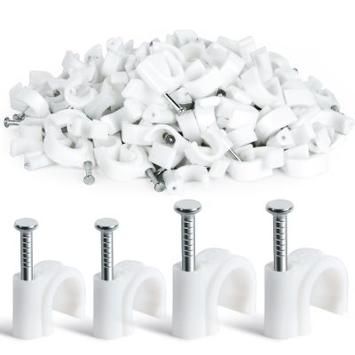 MAQIHAN Cable Clips - 100PCS, 8mm 10mm Wire Staples with Steel Nails, White
